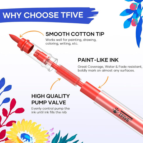 TFIVE Paint Marker Paint Pens, Acrylic Permanent Water-Based Brush Tip Marker, Quick Dry Waterproof Paint Marker Pens for Art, Drawing, Rock, Cera...