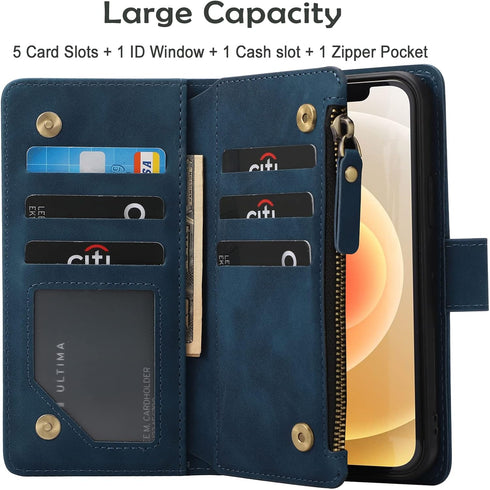 RANYOK Wallet Case Compatible iPhone 12 Pro Max (6.7 inch), Premium PU Leather Zipper Flip RFID Blocking Wallet with Wrist Strap Magnetic Closure ...