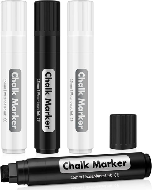 Liquid Chalk Markers Erasable Window Paint Pen: 15mm Jumbo Wet Erase Glass Washable Markers Large Wide Tip 1 Black 2 White Chalk Markers for Chalk...
