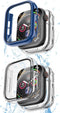 COOLQO 2 Pack Waterproof 2 in 1 Case Compatible for Apple Watch 45mm Series 9 8 7, with 9H Tempered Glass Screen Protector, Full Body Cover for iW...