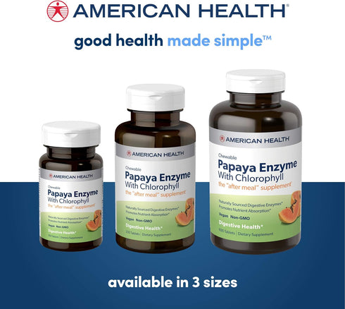 American Health Papaya Enzyme with Chlorophyll Chewable Tablets - 600 Count (200 Total Servings)...
