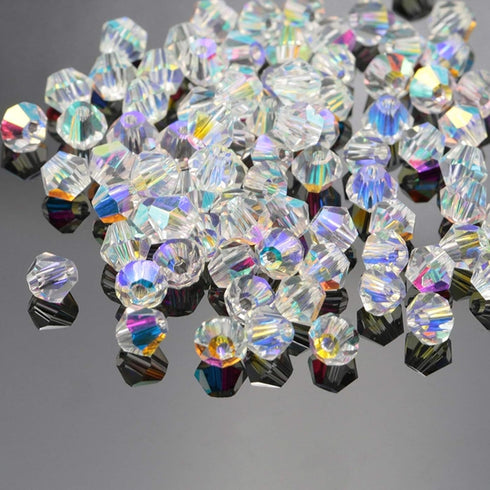 Dowarm 1000PCS Bicone Crystal Beads 4mm, Bulk Small Faceted Bicone Glass Beads for Jewelry Craft Making, DIY Bracelet, Necklace, Dolls (Crystal AB...