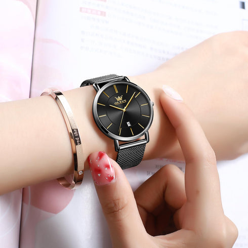 OLEVS Women's Watch Luxury Dress Rose Gold Women Slim Thin Lightweight Watch Stainless Steel Mesh Watches Fashion Waterproof Ladies Wrist Watch Bl...