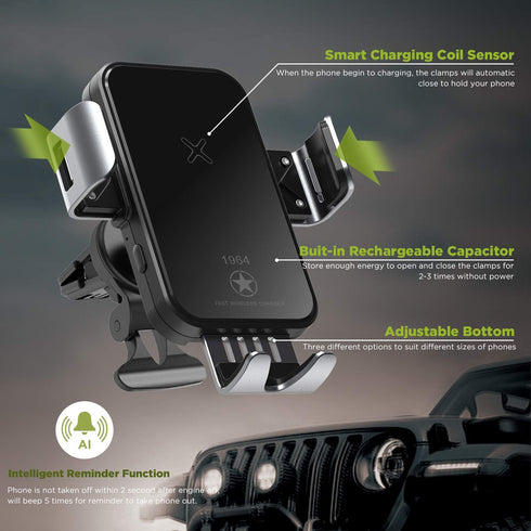 15W Fast Wireless Car Charger Mount - Wireless Charging Car Mount Auto-Clamping.Windshield/Air Vent Phone Holder,Quick Charging for 9/10/11/12/13/...