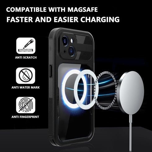 for iPhone 15 5G Waterproof Case,Compatible with Magsafe,Hybrid Rugged Shockproof Full Body Protective,with Lanyard,Clear Lens/Screen Protector Co...