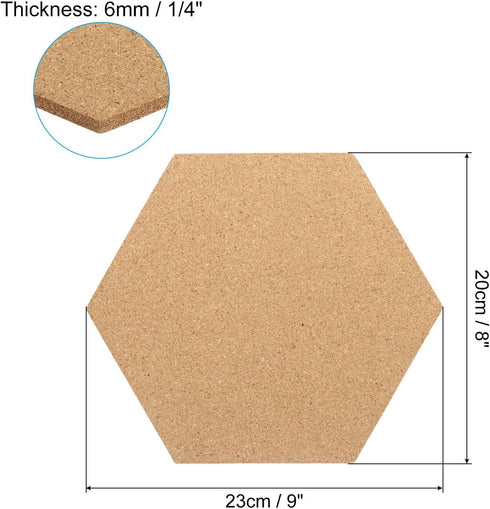 PATIKIL 9x8" 1/4" Thick Cork Board Tiles, 4 Pack Self Adhesive Hexagon Bulletin Board Display Corkboard for Floor Wall Home Office Classroom DIY, ...