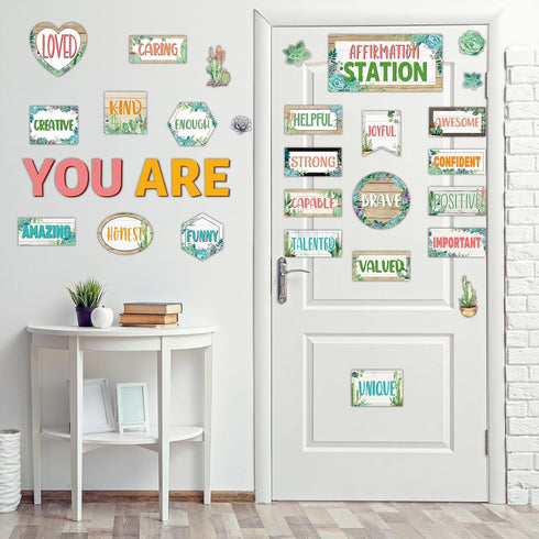 Affirmation Station Bulletin Board Set Cactus Motivational Posters for Classroom You Are Positive Accent Cutouts Inspirational Decoration for Home...