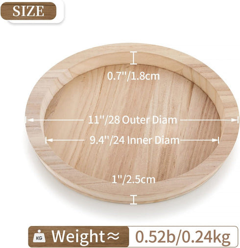 Hanobe Wood Decorative Tray - Round Unfinished Wooden Trays DIY Ottoman Serving Tray Centerpiece Candle Holder for Kitchen Countertop Crafts Art H...