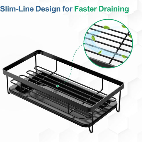 GSlife Sponge Holder Sink Caddy - Large Kitchen Sink Organizer for Brush and Soap, Dish Dispenser Sponge Caddy with Removable Drain Tray, Black...