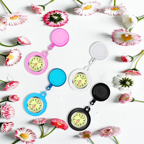 4 Pack Retractable Nurse Watch for Nurses Doctors, Clip-on Hanging Lapel Nurse Watch Silicone Cover Brooch Fob Pocket Watch Badge Reel...