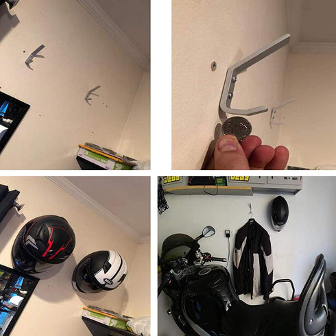 Pmsanzay 2/PK Helmet Holder Hook, Sturdy Helmet Display Rack, Wall Mounted Helmet Storage Rack Hanger, for Motorbike Jacket Wall Display Rack, Sta...
