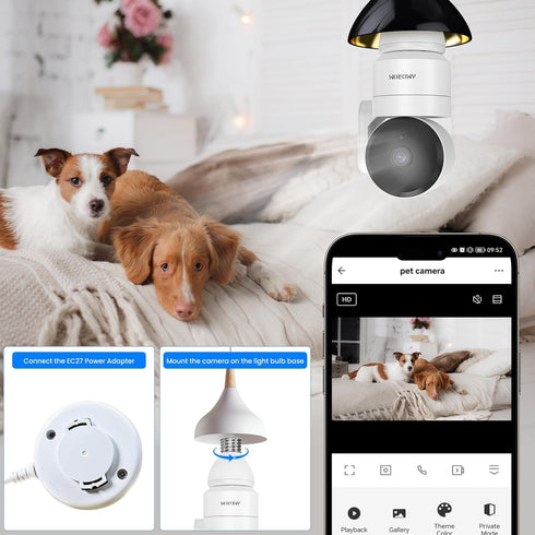 EC27 Bulb Connector for P1 360° Security Camera, Combination of both to be a Wireless Outdoor/Indoor Camera, Easy to Install like replacing a ligh...