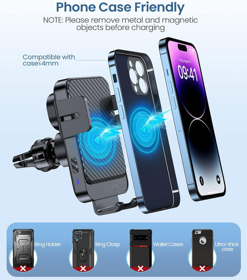 Wireless Car Charger, MOKPR 15W Fast Charging Auto-Clamping Car Mount Universal Hands-Free Car Charger Mount for Dash Windshield Air Vent Compatib...