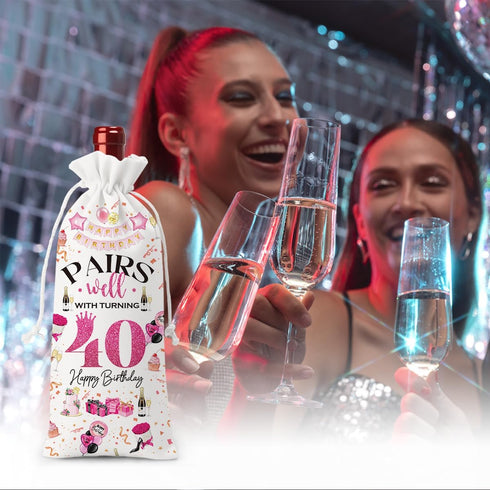40th Birthday Gifts Women Men Wine Bag, 40 Year Old Birthday Gifts for Women Men, Happy 40th Birthday Party Decorations Woman Man, Pairs Well with...