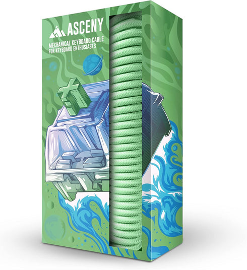 ASCENY Coiled & Double-Sleeved Mechanical Keyboard Cable, for Type-C Mechanical Keyboards (Green)...
