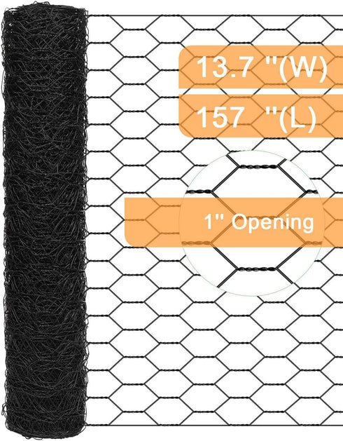 Garden Poultry Black Chicken Wire - 13.7 '' × 157 '' Chicken Wire for Crafts, Garden Fence Animal Barrier, 1 inch Mesh Poultry Netting Fence, Pet/...