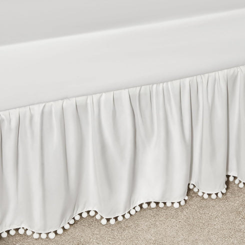 TILLYOU Baby Crib Skirt Girls Boys, Ruffled Bed Skirt with Pompoms, 28”x 52”, 14'' Drop, White...