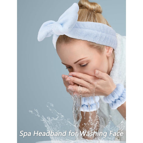 VELSCRUN 6 Pack Spa Headband, Makeup Headband, Face Wash Headband, Skincare Headbands, Blue Sponge Hair Band Bow Tie Spa Headband for Washing Face...