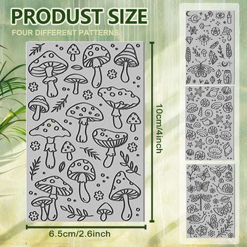 CHGCRAFT 4PCS Polymer Clay Texture Sheets Mushroom Clay Texture Mat Clay Sea Life Butterfly Dragon Pattern Pad Texture Sheets Clay Stamps Tools fo...