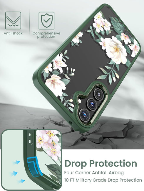 for Samsung Galaxy A35 5G Case+Tempered Glass Screen Protector,Military Grade Protective Slim Soft TPU & Hard PC,Girls Women Crystal Clear Flower ...