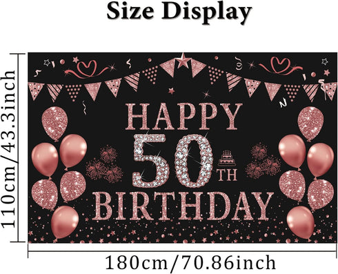 Trgowaul 50th Birthday Decorations for Women - Rose Gold 50th Birthday Banner Backdrop 50th Birthday Party Suppiles Photography Supplies Backgroun...