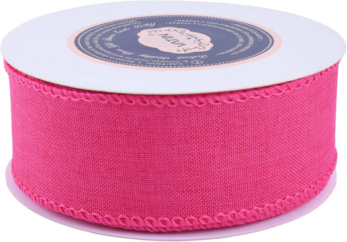 VATIN Linen Wired Ribbon,1-1/2 Inch X 10 Yard,Pink Burlap Wired Ribbon for Big Bow Crafts,Wreaths, Christmas Tree Decoration,Gift Wrapping...