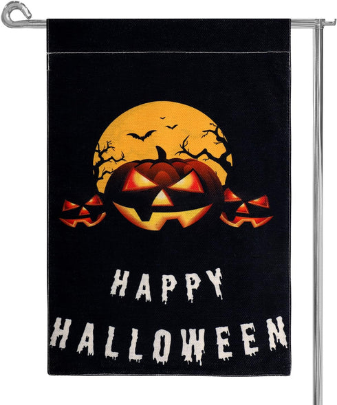 Halloween Garden Flag, 12x18 Inch Double Sided Garden Burlap Flag Scary Pumpkin Bat Dead Tree Garden Banner Halloween Decorations for Home Yard De...