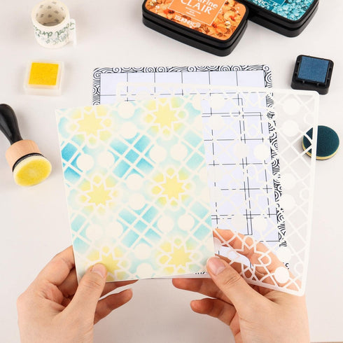 49Pcs/Set (6 x 6 Inch) Bubbles Dots Floral Flourish Plastic Stencils and Low Stick Mat Blending Buddy tool Set for DIY Card Painting On Wood, Wall...