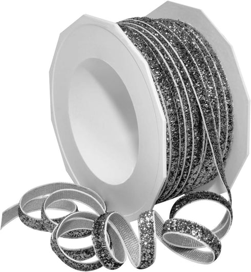 Morex Ribbon 987 Velvet Glitter Ribbon, 1/4" x 25 yd, Silver...