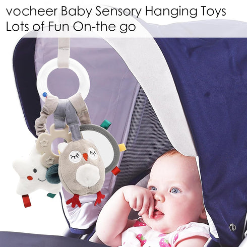 vocheer Car Seat Accessories for Babies Hanging Rattle Toys Soft Plush Activity Crib Stroller Car Seat Wind Chimes for 0 3 6 9 12 Months Infant...