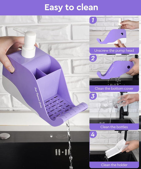Hand Soap Dispenser with Toothbrush and Toothpaste Holder, Dish Soap Dispenser with Sponge Holder and Brush Holder, Kids Soap Dispenser for Bathro...