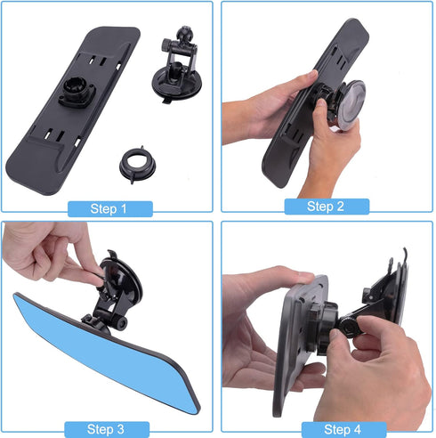 12'' Rear View Mirror Universal Rearview Mirror Interior Anti-glare Frameless Panoramic Wide Angle HD RearView Mirror with Suction Cup for Car Tru...