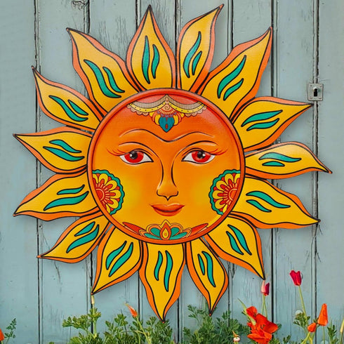 Metal Sun Wall Decor - 13 inches Sun Flower Wall Art Decoration,Hanging Decoration for Home Garden Farmhouse Yard Patio Fence Living Room Bedroom...