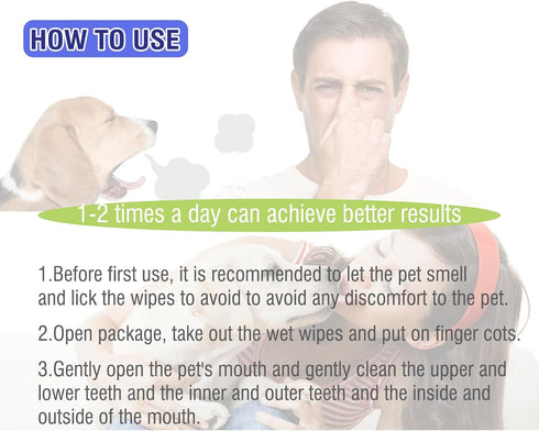 Teeth Cleaning Finger Wipes 50pcs for Dogs & Cats, Disposable, Removes Bad Breath, Gentle Cleaning, Gum Care, Promote Pet Oral Hygiene...