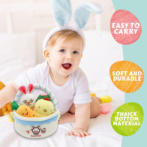 5Pcs My First Easter Basket Stuffed Plush Playset Easter Basket Stuffers Stuffed Cartoon Bunny Easter Egg Plush Basket for Kids...