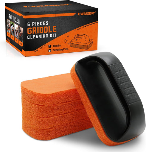 6-Piece Griddle Cleaning Kit for Blackstone, Flat Top Grill Cleaning Kit Non-Scratch Scouring Pads for Kitchen - 5 Scrubber Pads and 1 Handle...