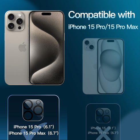 JETech Camera Lens Protector for iPhone 15 Pro 6.1-Inch and iPhone 15 Pro Max 6.7-Inch, 9H Tempered Glass, Anti-Scratch, Case Friendly, Does Not A...