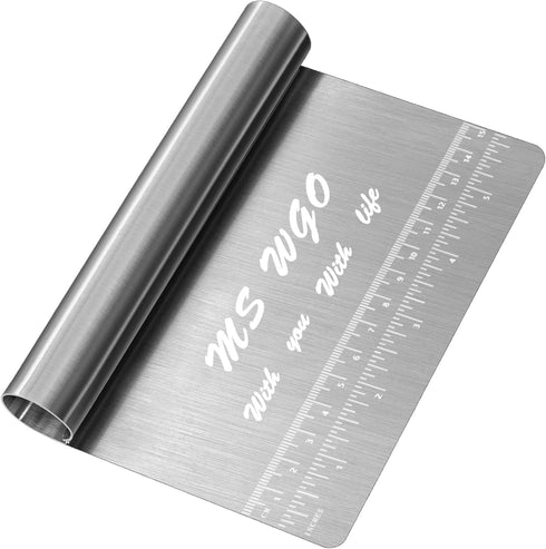 Pro Dough Pastry Scraper/Cutter/Chopper Stainless Steel Mirror Polished with Measuring Scale Multipurpose- Cake, Pizza Cutter - Pastry Bread Separ...