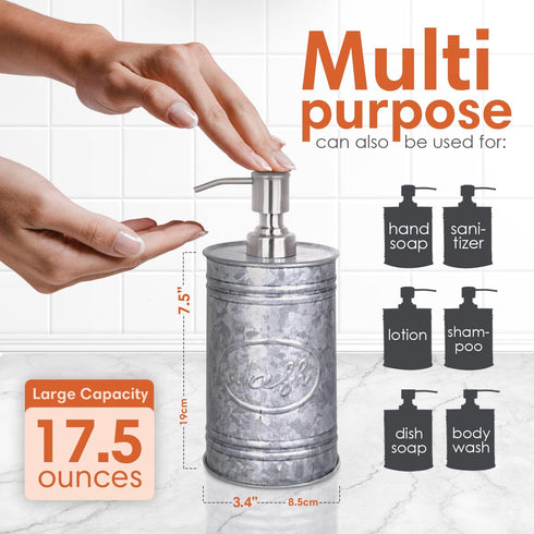 Autumn Alley Galvanized Farmhouse Soap Dispenser Kitchen - Rustic Soap Dispenser for Bathroom - Stainless Steel Pump for Hand Wash, Sanitizer, Lot...