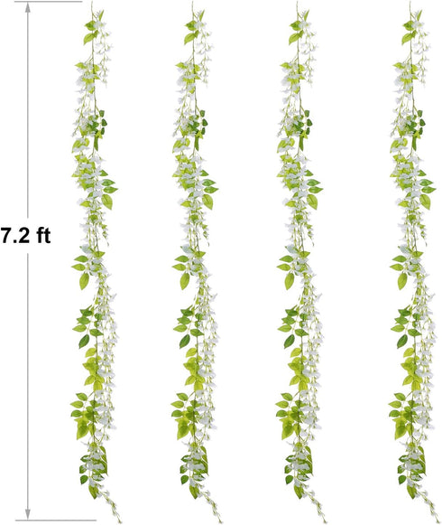Lvydec Wisteria Artificial Flowers Garland, 4Pcs Total 28.8ft White Artificial Wisteria Vine Silk Hanging Flower for Home Garden Outdoor Ceremony ...