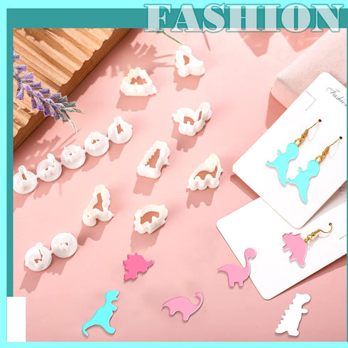 14 Pcs Dinosaur Clay Cutters Mini Dinosaur Shaped Earring Making Tool Kit Cute Jewelry Modeling Polymer DIY Supplies Embossing Animal Earring Mold...