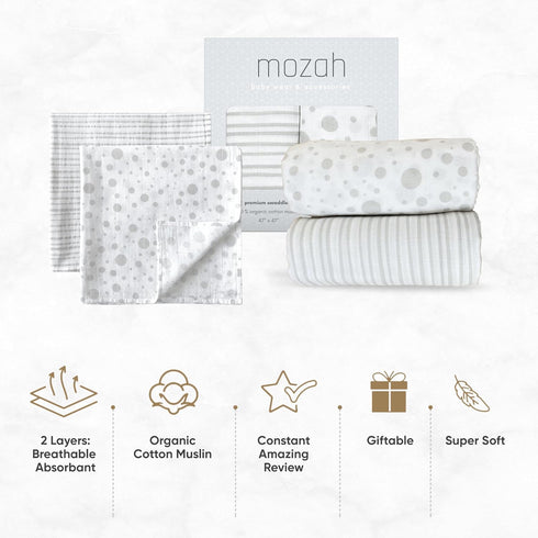 Organic Muslin Swaddle Blankets - 100% Soft Organic Cotton - Baby Girl Blanket and Baby Boy Blanket - Ideal Baby Registry Items Unisex Essentials ...