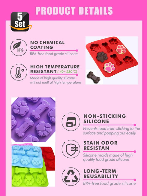 2 in 1 Puppy Dog Paw and Bone Silicone Molds, Silicone Puppy treat molds, Silicone Dog Treat Molds for Baking Chocolate, Candy, Jelly, Ice Cube - ...