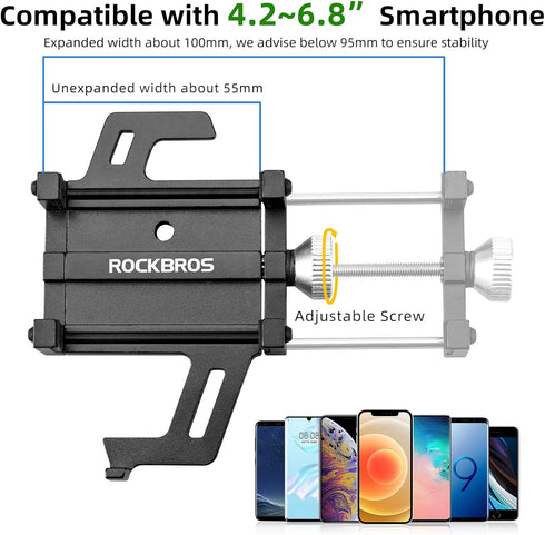 ROCKBROS Bike Phone Mount Holder Motorcycle & Bicycle Handlebar Cell Phone Holder 360° Rotatable Aluminum Phone Clip for iPhone 11 12 13 Pro Max M...