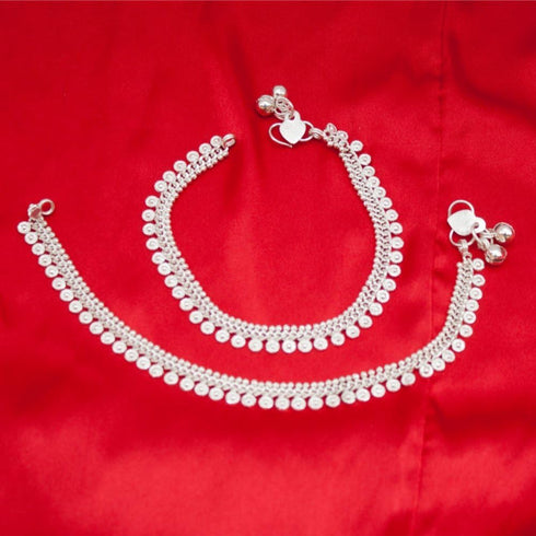 Traditional Indian Style Silver Curved Edge Payal Bell Anklet Pair Set For Women - Beach Party Dance Wedding...