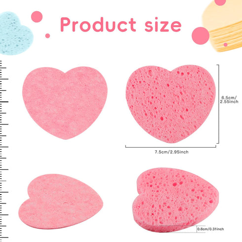 50-Count Heart Shape Compressed Facial Sponges, 100% Natural Cosmetic Spa Sponges for Facial Cleansing for Daily Facial Cleansing, Exfoliating Mas...