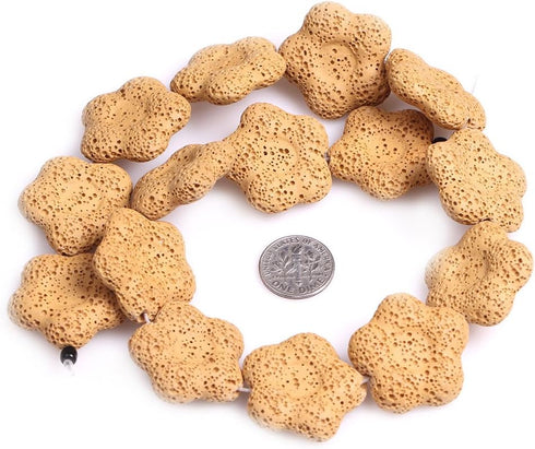 GEM-Inside Natural 27mm Yellow Lava Rock Beads Gemstone Flower Shape Energy Stone Loose Beads for Jewelry Making Jewelry Beading Supplies for Wome...