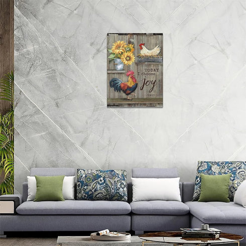 Country Rooster Wall Art Farm Chicken Hen Sunflower Canvas Prints Painting Farmhouse Rustic Animals Pictures Framed Artwork Home Decor for Kitchen...