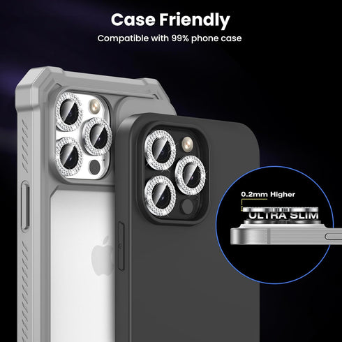 Tensea for iPhone 15 Pro & iPhone 15 Pro Max Camera Lens Protector Bling, Tempered Glass Screen Protector Protection Camera Cover Diamond Metal In...
