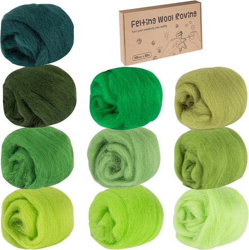 Needle Felting Wool,10 Colors Nature Fibre Wool,Wool Roving for Needle Felting,100g Wool Yarn Felt for Handmade Spinning DIY Wool Craft Materials...